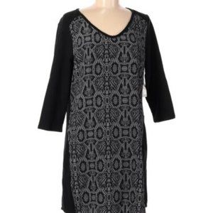 New York & Co Black & Gray Snake print front panel 3/4 Sleeve Dress szS